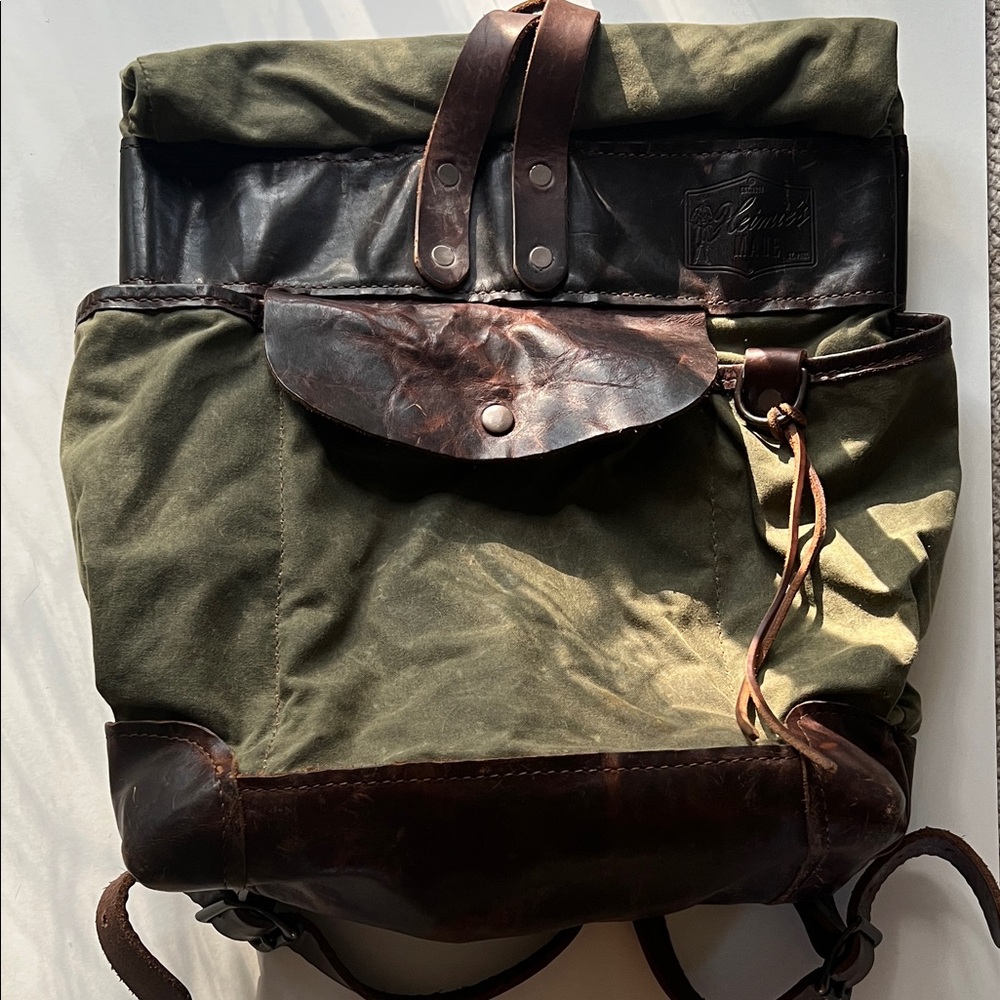 HEIMIE’S MADE Army Surplus Olive Waxed Canvas & Leather Men's Roll Top Backpack
